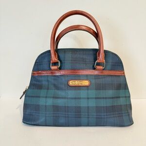 Vintage Ralph Lauren Polo Leather Tartan Plaid Satchel Bag Purse Green Navy